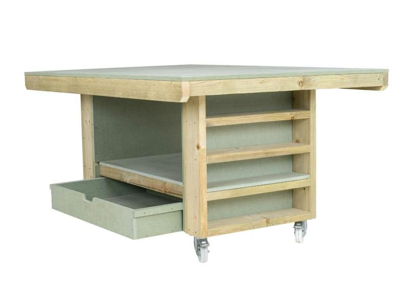 Art/Craft Project Workbench with Storage V.2, designed to elevate your creative projects. This sturdy workstation features a moisture-resistant 18mm MDF top, providing a durable and smooth surface ideal for various arts and crafts activities. Additionally, it includes a convenient drawer for organized storage of your tools and materials