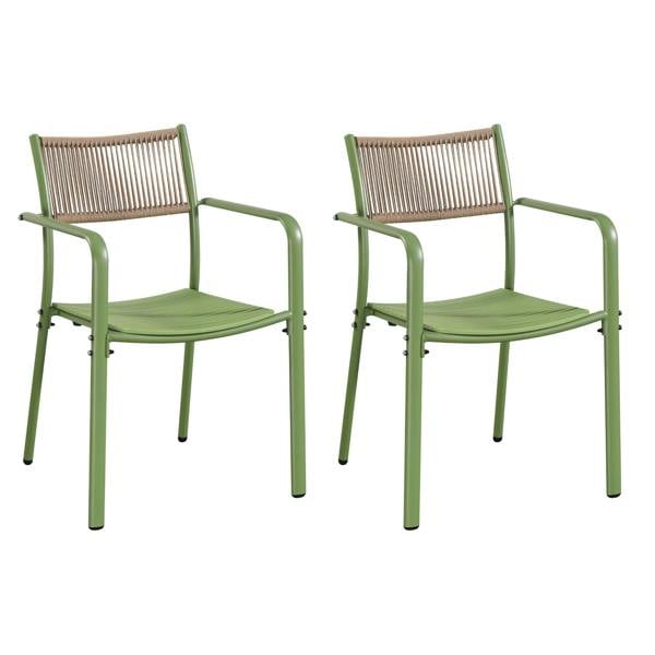 Core Products 3 Piece Bistro Garden Set, Pair Of Rope Back Armchairs & Square Plastic Table, Moss Green