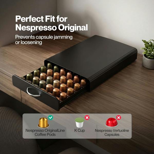 TOQUE Coffee Pod Holder Drawer for Nespresso Capsules 60 Pod Storage Stand Rack