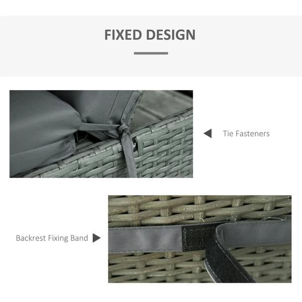 Dark grey cushion tie fasteners with backrest fixing band for rattan lounge frame