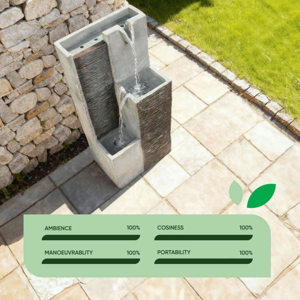 Gardenwize Solar Water Feature – Harmony Pillars Fountain with LED Lights & Battery Backup