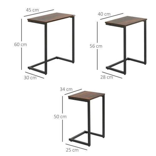 Wyld Haus Supa Metal Rustic Brown Set Of 3 Nesting C ShaFauxd Side Tables With Steel Frame
