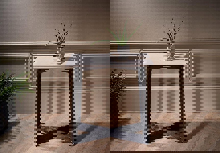 Cadiz Small Console Table with Real White Marble Stone Top & Natural Black Oak Base by Gillmore British Design © GillmoreSPACE Limited