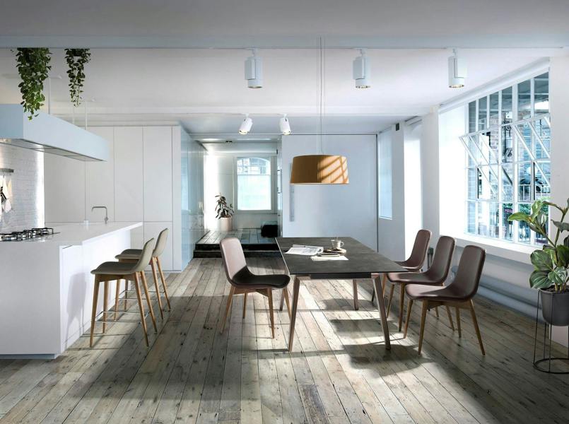 Angel Cerdá Rectangular porcelain marble and walnut extending dining table 1026