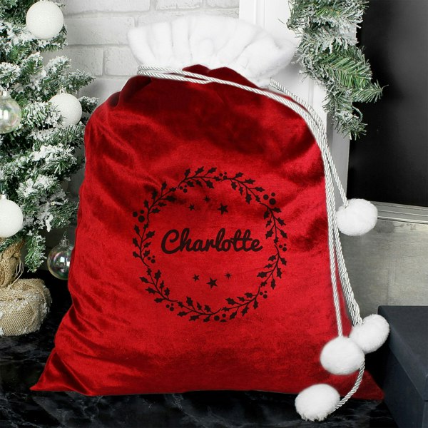 Personalised Memento Company Personalised Holly Red Christmas Sack