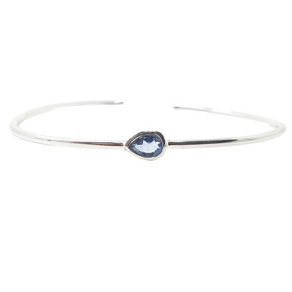 Minimalist Sterling Silver Blue Topaz December Birthstone Bangle Bracelet