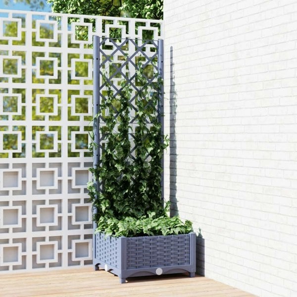 Berkfield Garden Planter with Trellis Dark Grey 40x40x121.5 cm PP