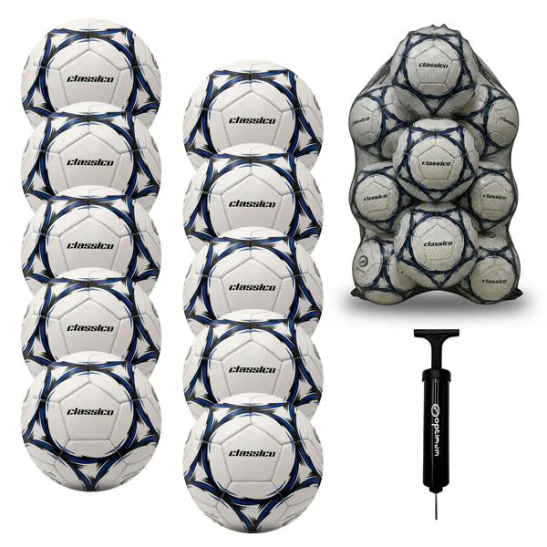 Optimum Classico bulk football pack in Blue — pack of 10 with free mesh carrier and pump