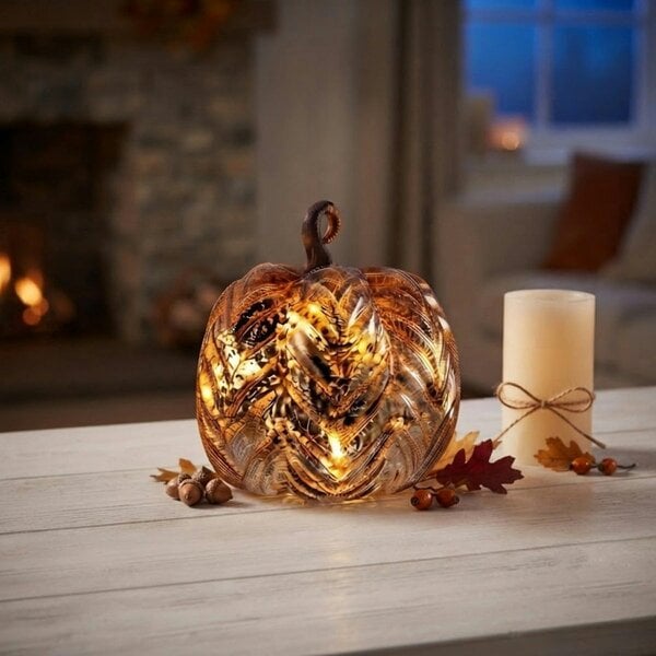 Garden Greatness Cinnamon Autumn Glass Pumpkin Light