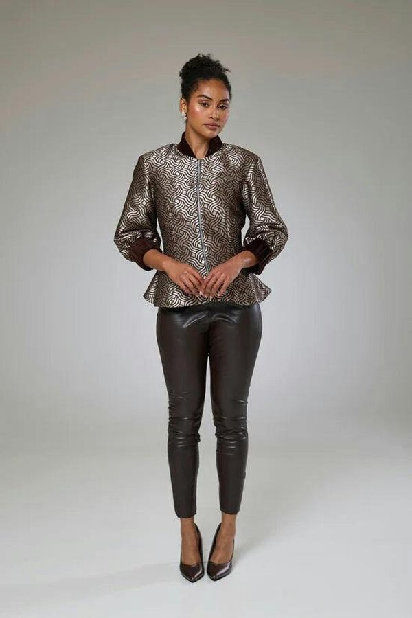Lioness by TF Dazzle Chocolate Shimmery Fitted Jacket Blouse