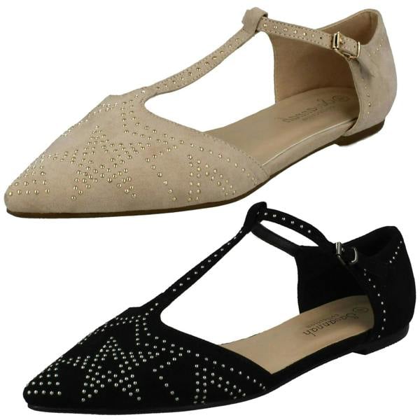Savannah Ladies Savannah Flat T-Bar Buckle Strap Pointed Shoes