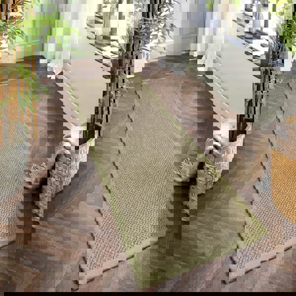 Bordered Sage Green Non-Slip Sisal Rug | Natural Home Decor