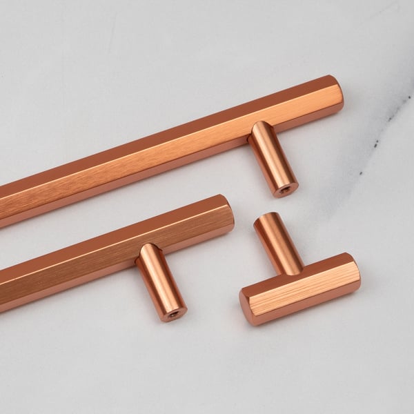 Handle & Home Rose Gold Hexagon T-Bar Cabinet Handle & Knob