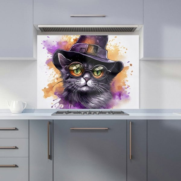 Warren Reed - Designer Splashart Longhaired Witches Cat Kitchen Splashback