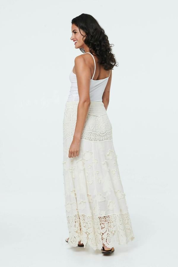 Beige | Crochet Texture High Waist Maxi Skirt
