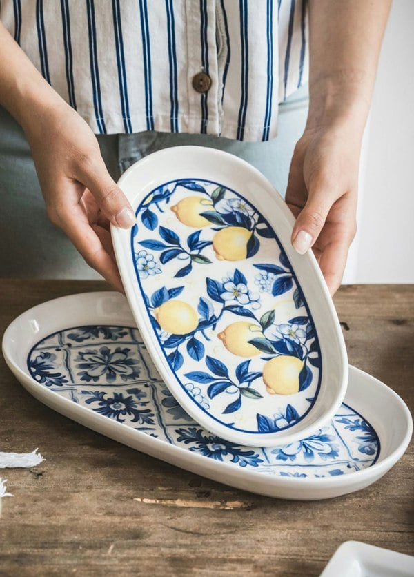 Rozi Odore Di Limone Collection Oval Serving Platter, Set of 2 (29 x 16 cm)