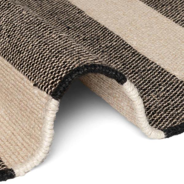 Handloom Jute Rug Natural White Black Fringed, Reversible, Striped Rug
