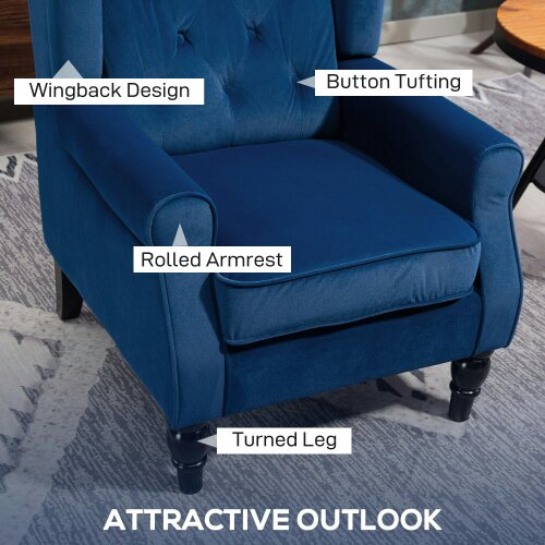 Wyld Haus Topano Blue Retro Wingback Accent Armchair With Diamond Button Tufted Upholstery