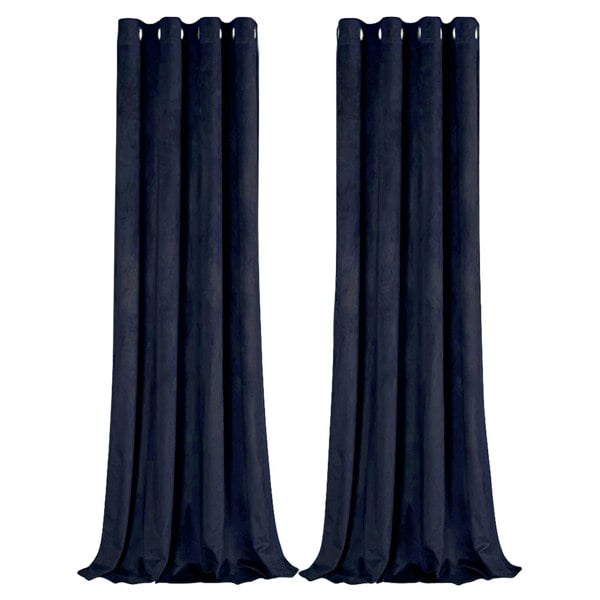Midnight Blue Velvet Blackout Eyelet Curtains - 46x54 Inch Drop - Pair Image 1