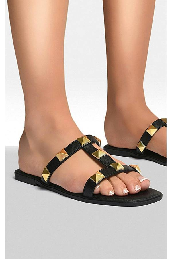 Blair Studded Strap Sandals - Black