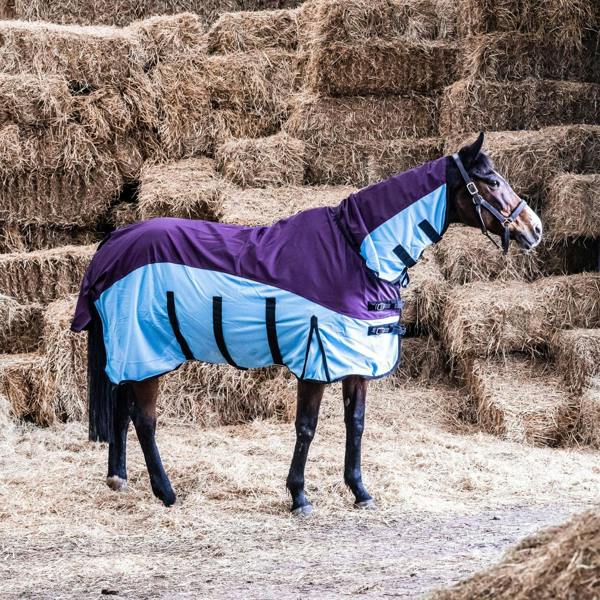 eQuitack 600D 2 in 1 Waterproof Fly Turnout Mesh Horse Rug Fixed Neck Burgundy/Blue 5'6''