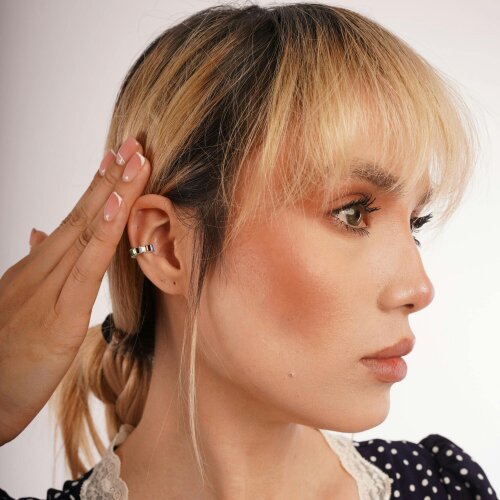Spero London Rainbow Baguette Sterling Silver Ear Cuff