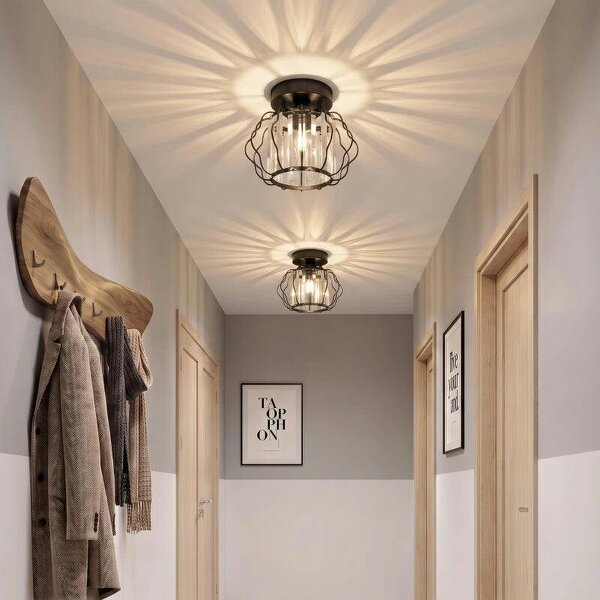 Crystal Ceiling Light Fixtures, Modern Semi-Flush Ceiling Lighting with Crystal Strips, 2 Pack, Black