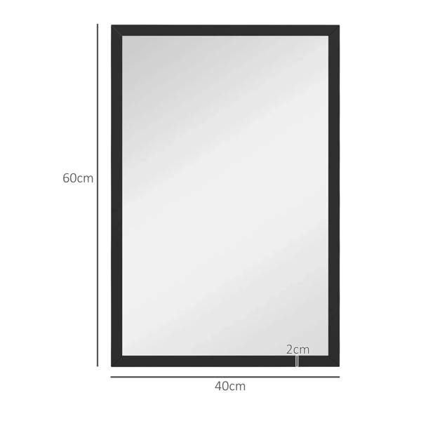Black square wall mirror with size markings: 60 cm tall, 40 cm wide