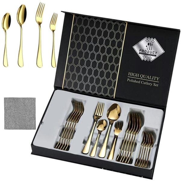 Havendro 30X Cutlery Dinner Set Stainless Steel High Grade Tableware Fork Tea Spoons Tool - gold - stainless steel