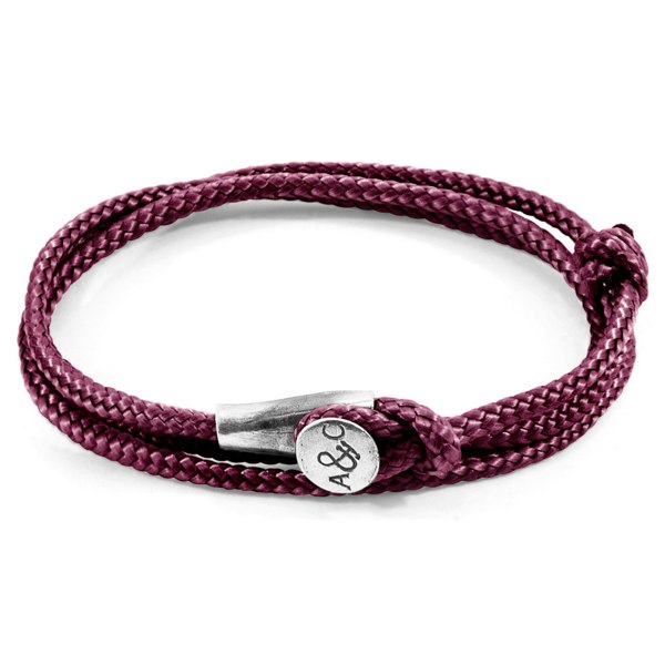 Anchor & Crew Aubergine Purple Dundee Silver and Rope Bracelet