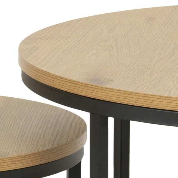 Furniture To Go Spiro Round Coffee Table Set with Oak Top & Black Legs
