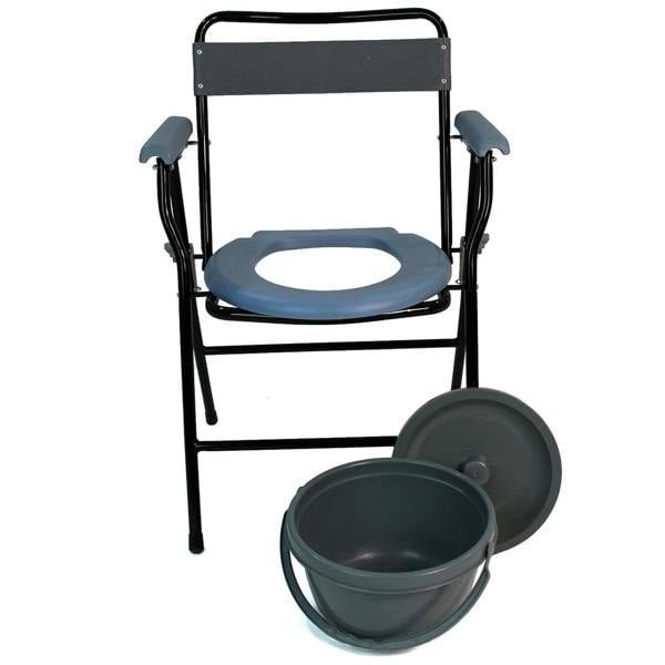 Havendro Blue Foldable Steel Commode Chair Portable Toilet with Safety Lock - 9L Bucket