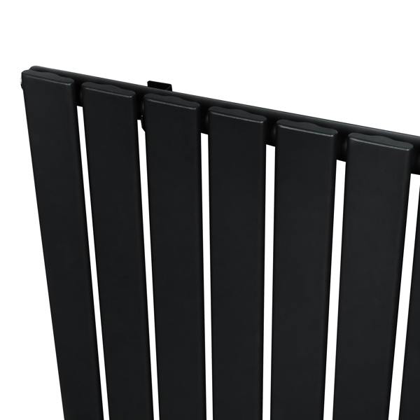 Flat single column radiator in sleek black finish, featuring vertical slats and a modern design, measuring 600 x 910mm