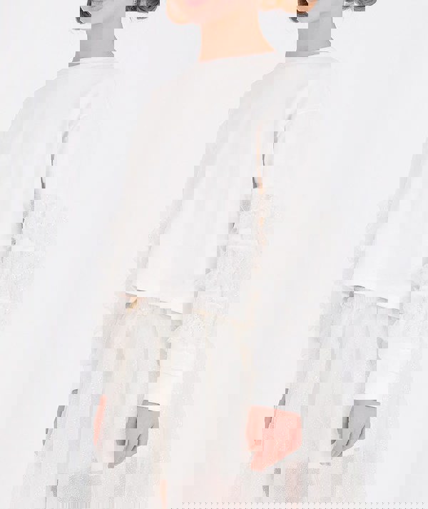 Mama Luma Girls Organza Detailed Sleeve Sweatshirt in White