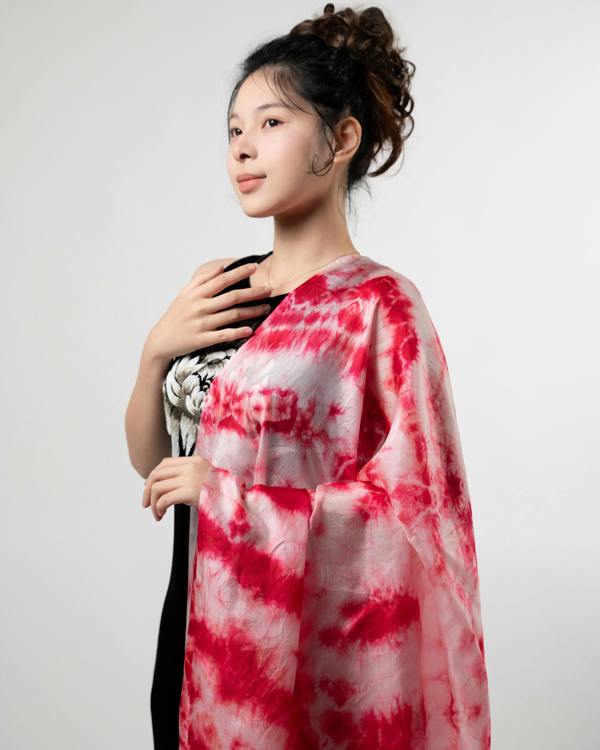 Crimson Shibori Silk Scarf – Hand-Dyed Mulberry Silk, Evening & Party Wrap