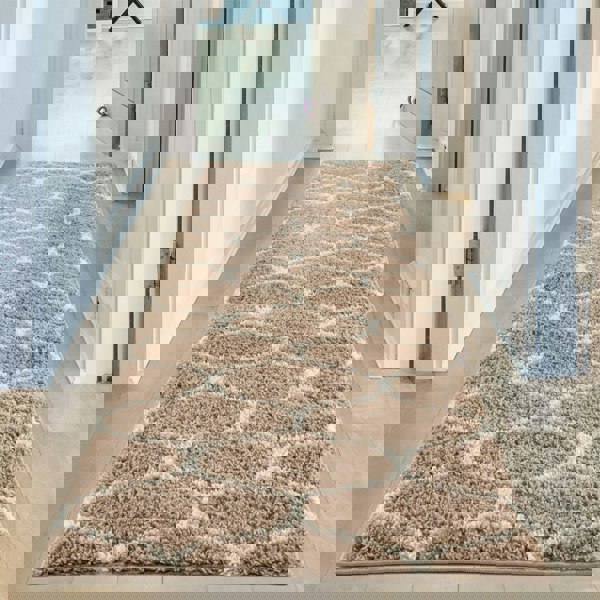 Trellis Design Thick Shaggy Area Rugs Beige