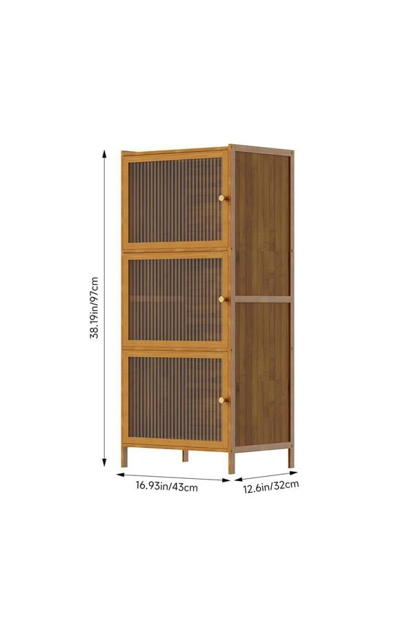 Living and Home Versatile 3-Tier Bamboo Storage Cabinet Bookcase Bookshelf Storage Rack w/ Doors