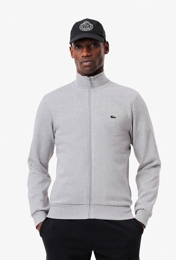 Lacoste Zip-Up High Neck Fleece Sweatshirt - Grey