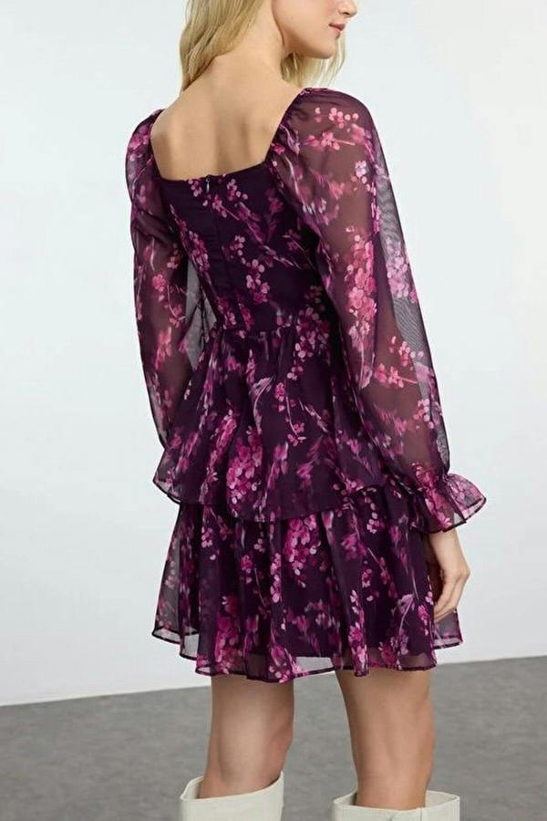 WOVCOR Ruffled Mini Lined Chiffon Woven Dress