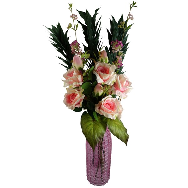 Leaf Pack of 6 x 80cm Artificial Pink Rose Stem - 18 flowers