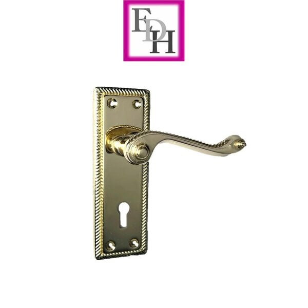 EDH Door Hardware Georgian Style Scroll Brass Finish Door Handles, Internal Door handles 4 Pairs