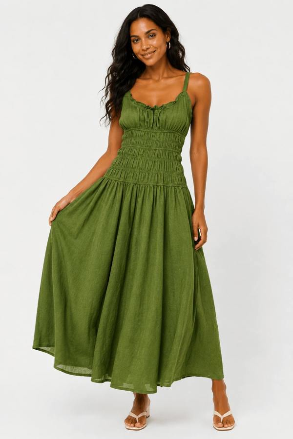 Sleeveless Shirred Linen Midi Dress - Claudio Lugli Shirts