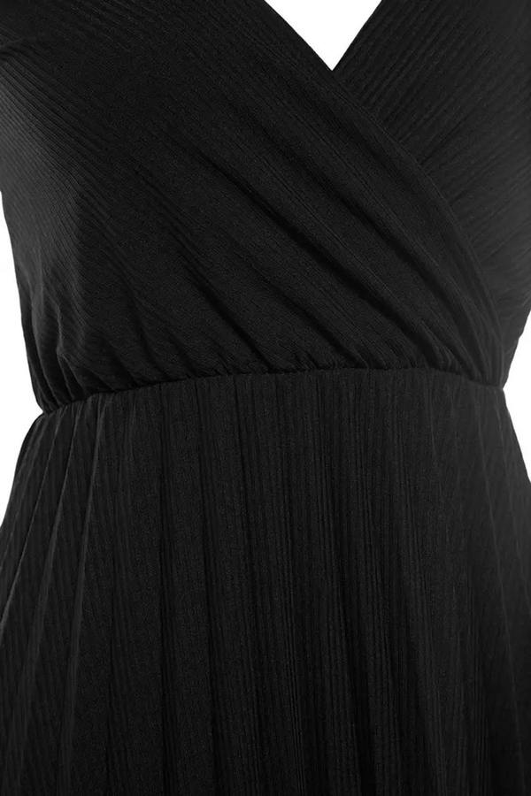 WOVCOR Printed Wrap V-Neck Adjustable Straps Pleated Midi Dress