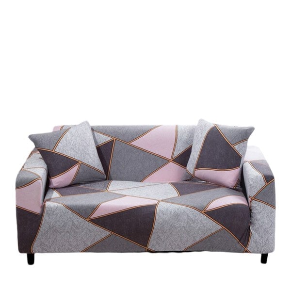 Anyhouz Anyseat Sofa Cover Gray Pink Geometric Style 4 Seater