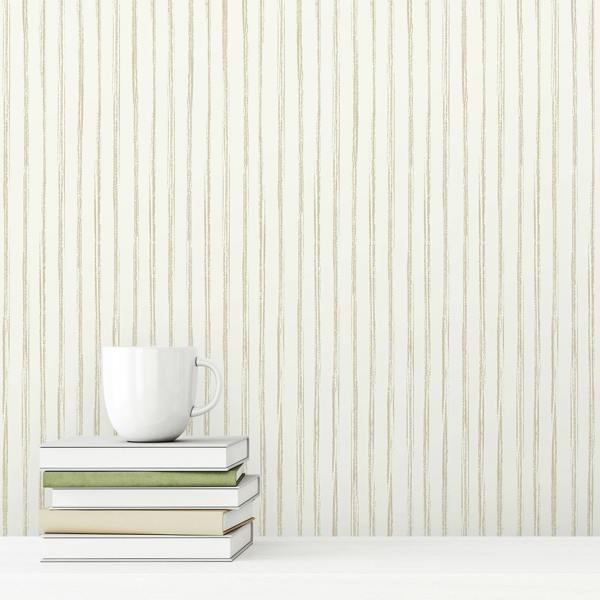 Grandeco Hand Painted Pinstripe Nursery Textured Wallpaper Natural Beige