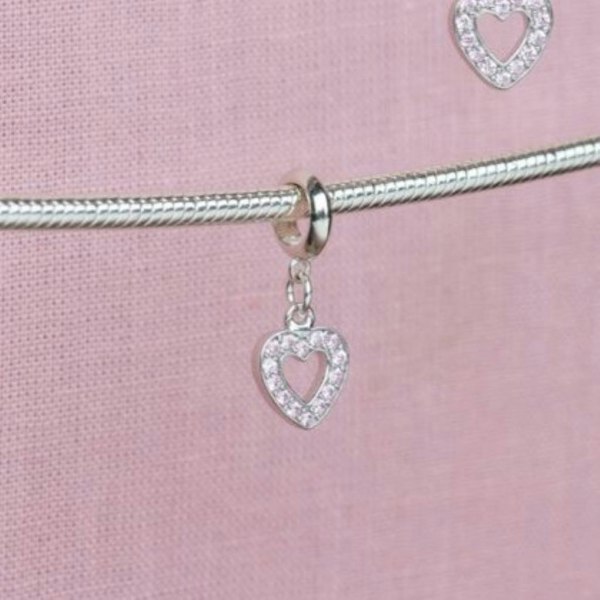 Mylee London Pink Crystal Heart Pendant Charm - Sterling Silver