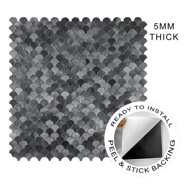 ENER-J Reflective Scallop-Pattern Peel & Stick Aluminum Tile, Size: 295 x 300 x 4 mm (Pack of 4)