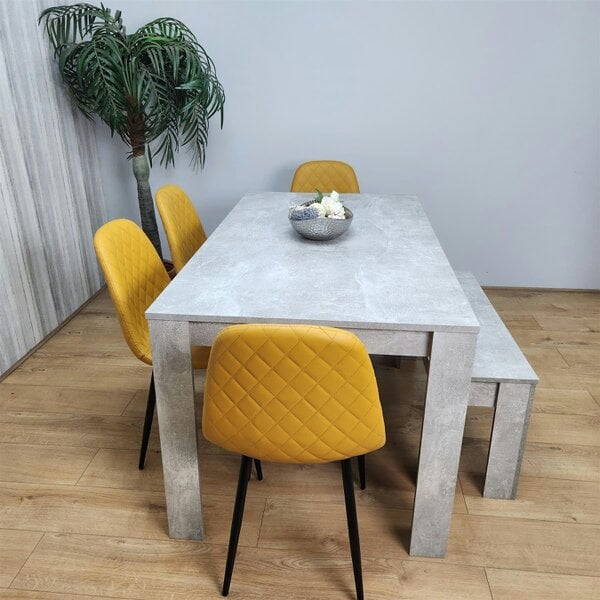 Kosy Koala Wooden Rectangle Dining Table Sets with Set of 4 Chairs, Grey and Mustard