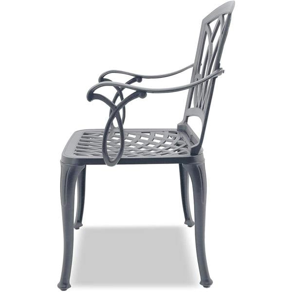 Homeology POSITANO Luxurious Garden and Patio Table and 4 Large Chairs with Armrests Cast Aluminium Bistro Set - Grey