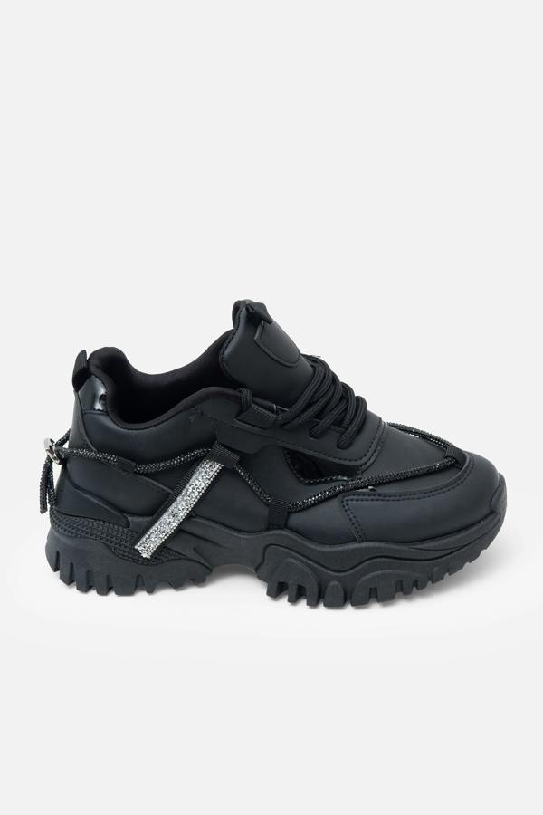 Crystal Track Luxe Chunky Trainers Black, shown from another angle
